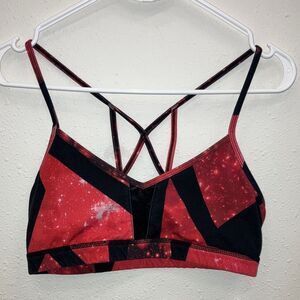 ❌ALO yoga Stylish Red & Black Galaxy print sheer design Sports Bra medium